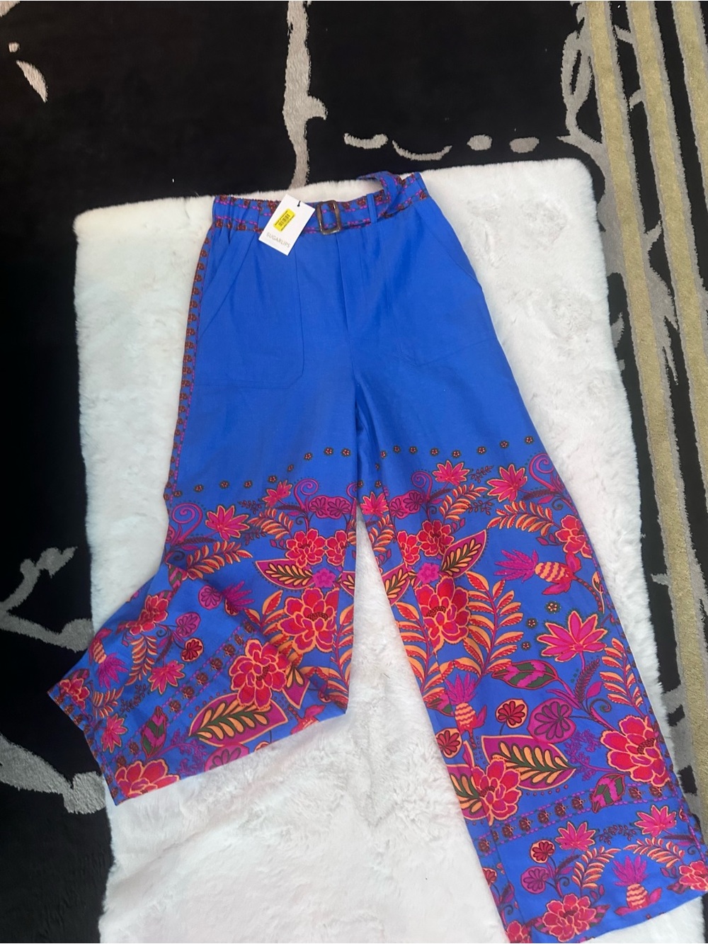 Sugarlips Bright Blue Floral Wide-Leg Kids Pants size S